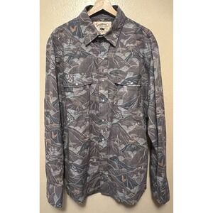 Western Aloha Mens Kohala Print Gray Pearl Snap Rodeo Cowboy Rockabilly Shirt XL